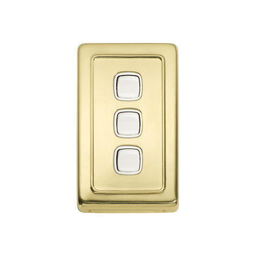 Tradco 5854PB Switch Rocker 3 Gang Polished Brass WH 72x115mm