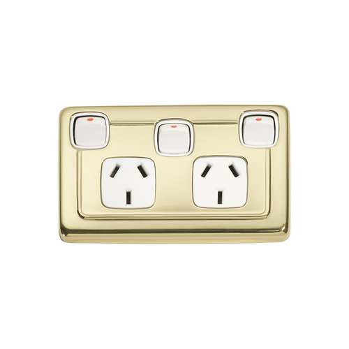 Tradco 5857PB Double P/Point W/ Switch Polished Brass WH 115x72mm