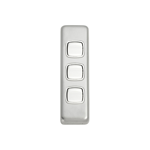 Tradco 5876SC Switch Rocker 3 Gang Satin Chrome WH 30x108mm