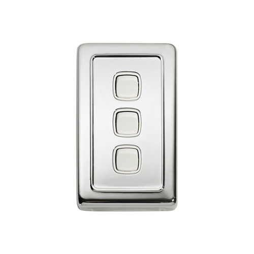Tradco 5884CP Switch Rocker 3 Gang Polished Chrome WH 72x115mm