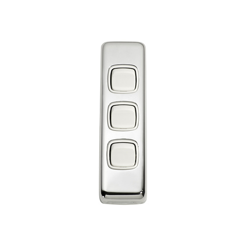 Tradco 5886CP Switch Rocker 3 Gang Polished Chrome WH 30x108mm