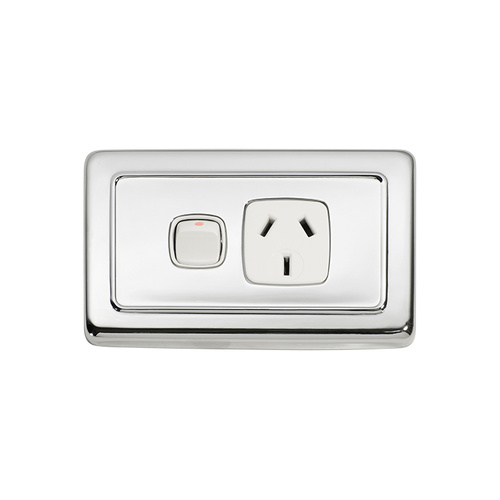Tradco 5888CP Single Power Point Polished Chrome WH 72x115mm