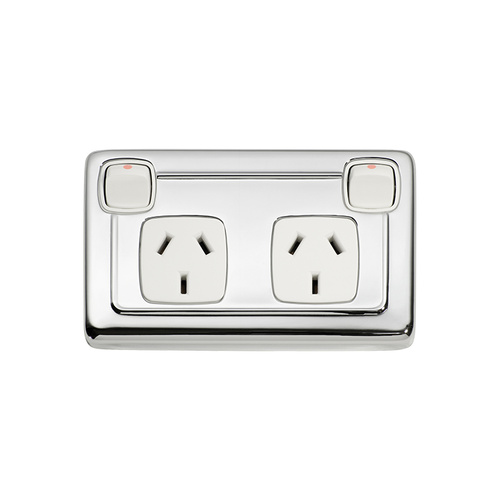 Tradco 5889CP Double Power Point Polished Chrome WH 72x115mm