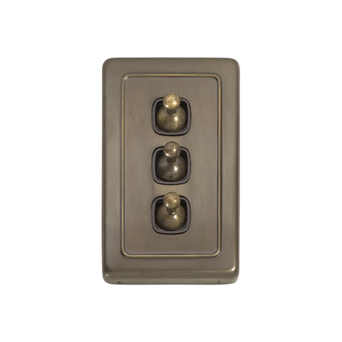 Tradco 5894AB Switch Toggle 3 Gang Antique Brass BR 72x115mm
