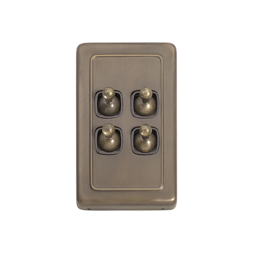 Tradco 5895AB Switch Toggle 4 Gang Antique Brass BR 72x115mm