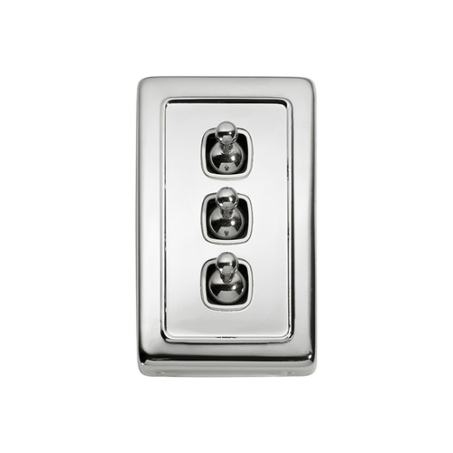 Tradco 5944CP Switch Toggle 3 Gang Polished Chrome WH 72x115mm