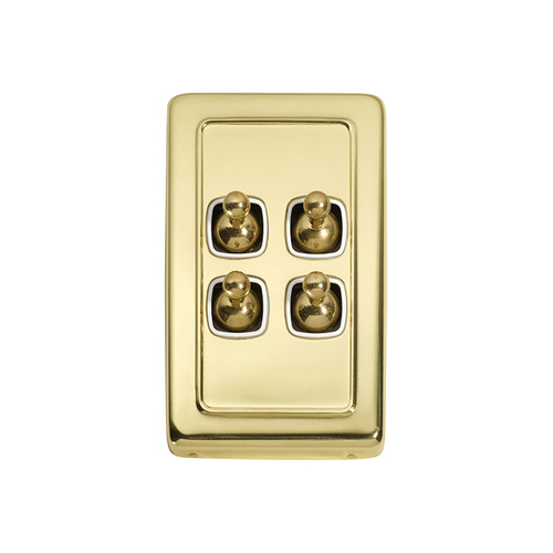 Tradco 5955PB Switch Toggle 4 Gang Polished Brass WH 72x115mm