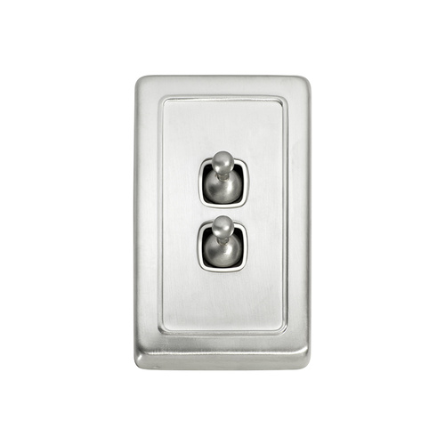 Tradco 5973SC Switch Toggle 2 Gang Satin Chrome WH 72x115mm