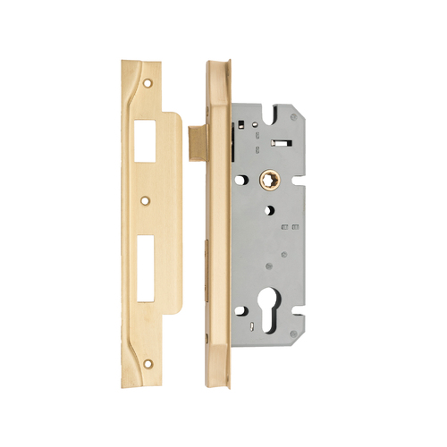Iver 85mm Rebated Euro Mortice Lock 45mm Brushed Brass 6108