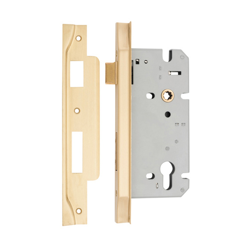 Iver 85mm Rebated Euro Mortice Lock 60mm Brushed Brass 6109