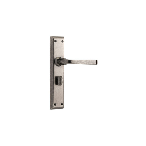Tradco Menton Lever on Long Backplate Privacy Rumbled Nickel 6354P