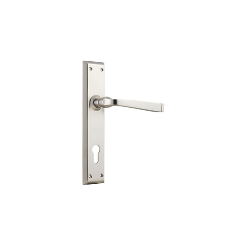 Out of Stock: ETA Early July - Tradco Menton Lever on Long Backplate Euro 85mm Satin Nickel 6557E85