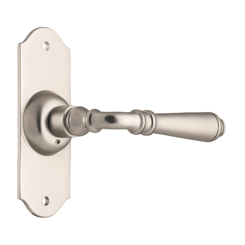Tradco Reims Door Lever Handle on Short Backplate Passage Satin Nickel 6562