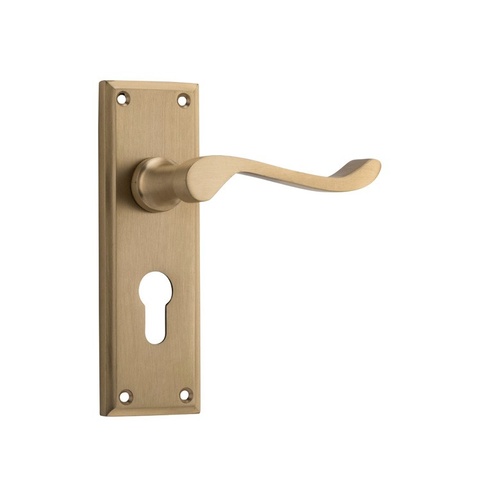 Tradco Camden Lever Handle on Rectangular Backplate Euro Satin Brass 6635E