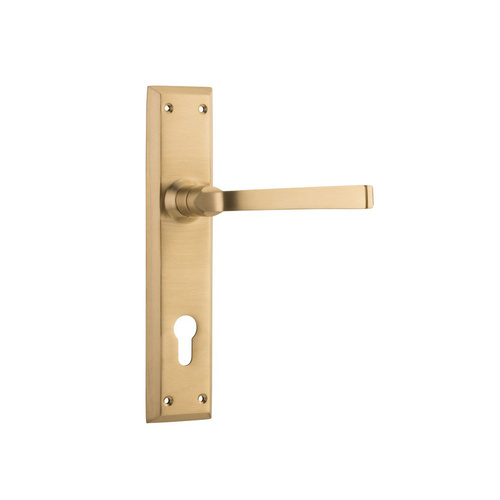 Tradco Menton Door Lever Handle on Long Backplate Euro 85mm Satin Brass 6637E85