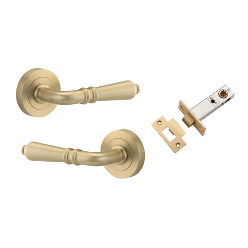 Iver Sarlat Door Lever Handle on Round Rose Passage Kit Brushed Brass 9199KPASS60