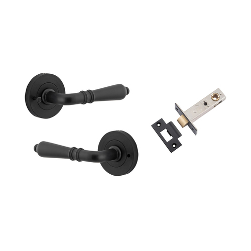Iver Sarlat Door Lever Handle on Round Rose Inbuilt Privacy Matt Black 9203KIBPRIV60