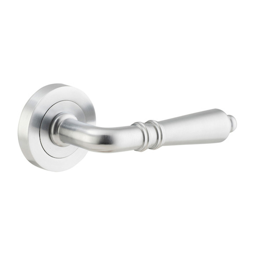 Iver Sarlat Door Lever Handle on Round Rose Brushed Chrome 9205