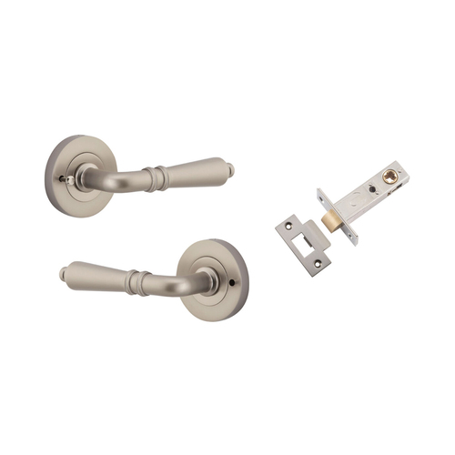 Iver Sarlat Door Lever Handle on Round Rose Inbuilt Privacy Satin Nickel 9209KIBPRIV60