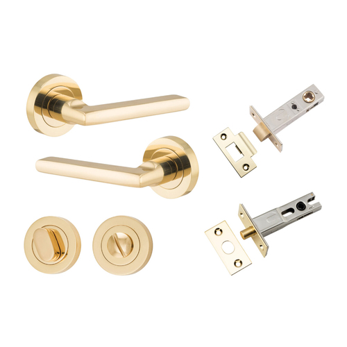 Iver Baltimore Door Lever Handle on Round Rose Privacy Kit Polished Brass 9210KPRIV60