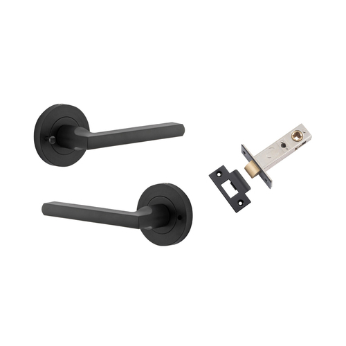 Iver Baltimore Door Lever Handle on Round Rose Inbuilt Privacy Matt Black 9213KIBPRIV60