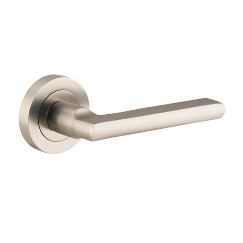 Iver Baltimore Door Lever Handle on Round Rose Satin Nickel 9219