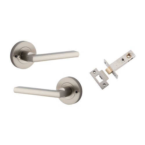 Iver Baltimore Door Lever Handle on Round Rose Inbuilt Privacy Satin Nickel 9219KIBPRIV60