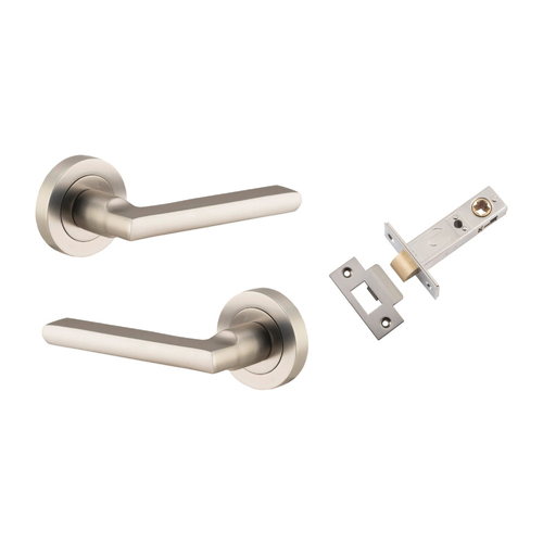 Iver Baltimore Door Lever Handle on Round Rose Passage Kit Satin Nickel 9219KPASS60