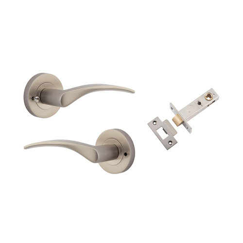 Iver Oxford Door Lever Handle on Round Rose Inbuilt Privacy Satin Nickel 9229KIBPRIV60