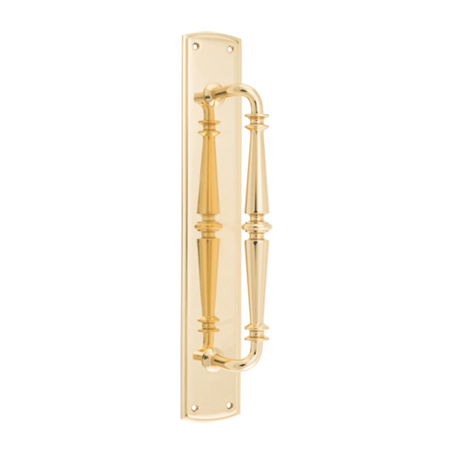 Iver Sarlat Door Pull Handle on Backplate 380mm Polished Brass 9340