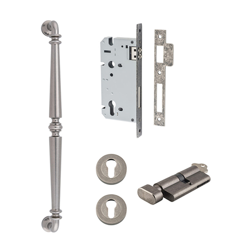 Iver Sarlat Door Pull Handle Entrance Kit Key/Thumb 450mm Distressed Nickel 9387KENTR60KT