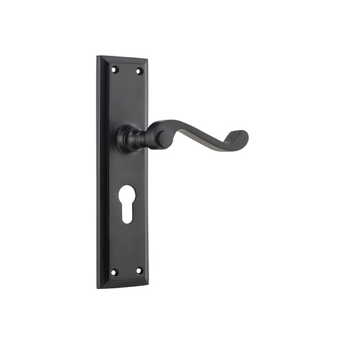 Tradco Milton Door Lever Handle on Long Backplate Euro Matt Black 9610E