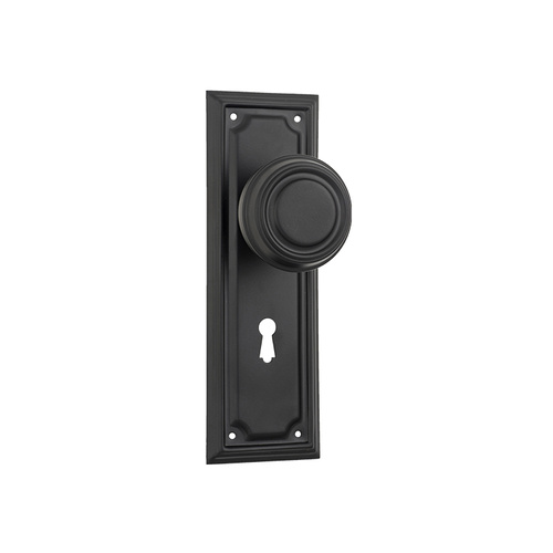 Tradco Edwardian Door Knob on Rectangular Backplate Lock Matt Black 9635