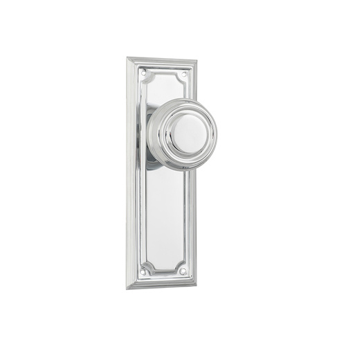Tradco Edwardian Door Knob on Rectangular Backplate Passage Chrome Plated 9746
