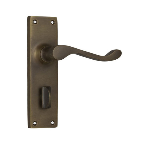 Tradco Victorian Door Lever Handle on Long Backplate Privacy Antique Brass 0782P