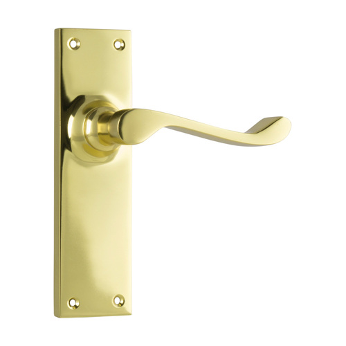 Tradco Victorian Door Lever Handle on Long Backplate Passage Polished Brass 1037