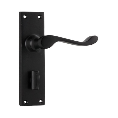 Tradco Victorian Door Lever Handle on Long Backplate Privacy Matt Black 1930P
