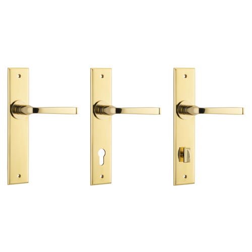 Iver Annecy Door Lever Handle on Chamfered Backplate Polished Brass
