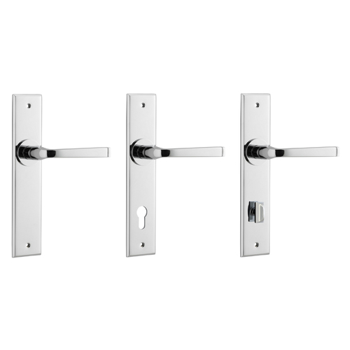 Iver Annecy Door Lever Handle on Chamfered Backplate Polished Chrome