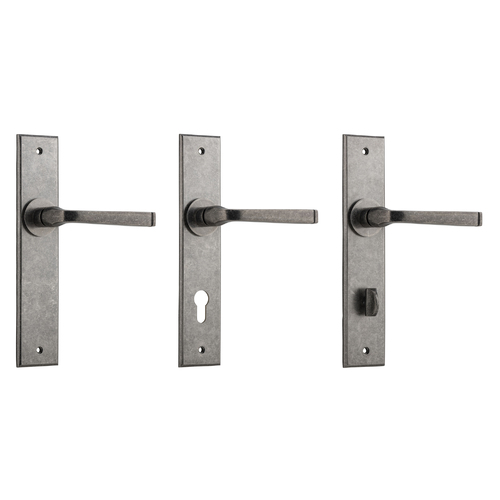 Iver Annecy Door Lever Handle on Chamfered Backplate Distressed Nickel