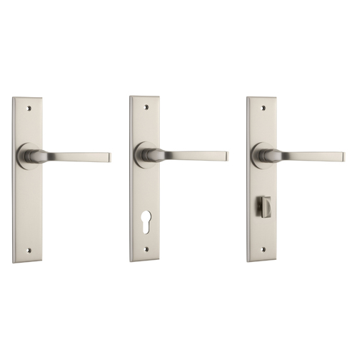 Iver Annecy Door Lever Handle on Chamfered Backplate Satin Nickel