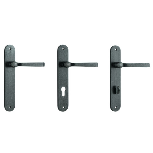 Iver Annecy Door Lever Handle on Oval Backplate Distressed Nickel