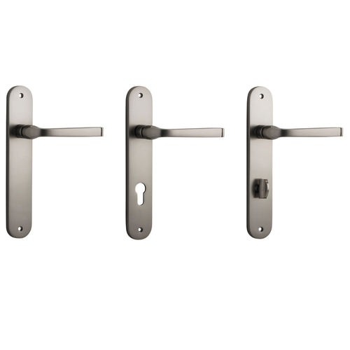 Iver Annecy Door Lever Handle on Oval Backplate Satin Nickel