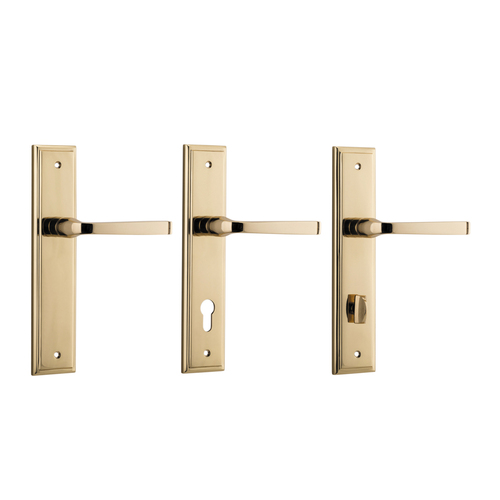 Iver Annecy Door Lever Handle on Stepped Backplate Polished Brass