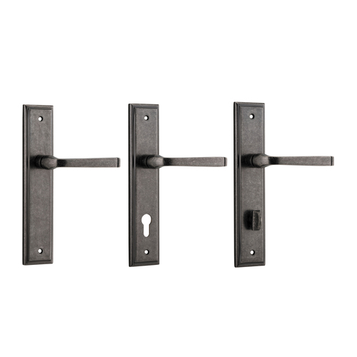 Iver Annecy Door Lever Handle on Stepped Backplate Distressed Nickel