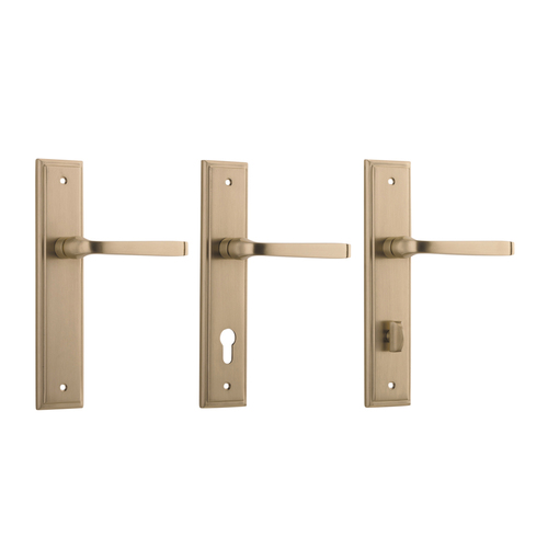 Iver Annecy Door Lever Handle on Stepped Backplate Brushed Brass