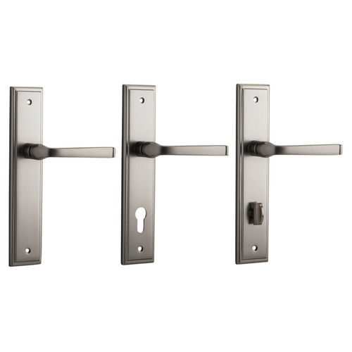 Iver Annecy Door Lever Handle on Stepped Backplate Satin Nickel