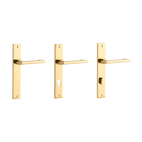 Iver Baltimore Return Door Lever Handle on Rectangular Backplate Polished Brass