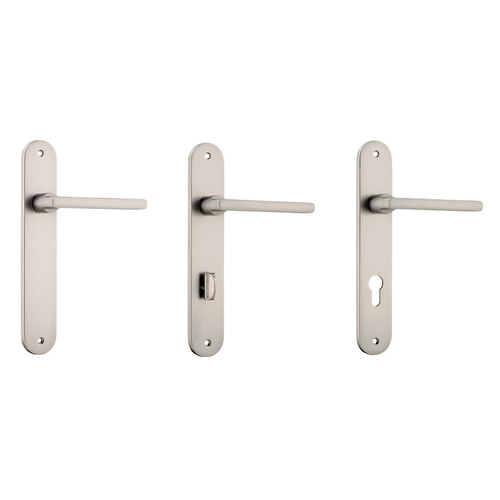 Iver Baltimore Door Lever Handle on Oval Backplate Satin Nickel