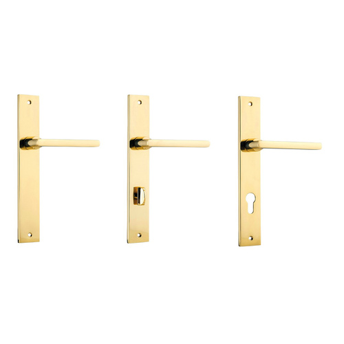 Iver Baltimore Door Lever Handle on Rectangular Backplate Polished Brass